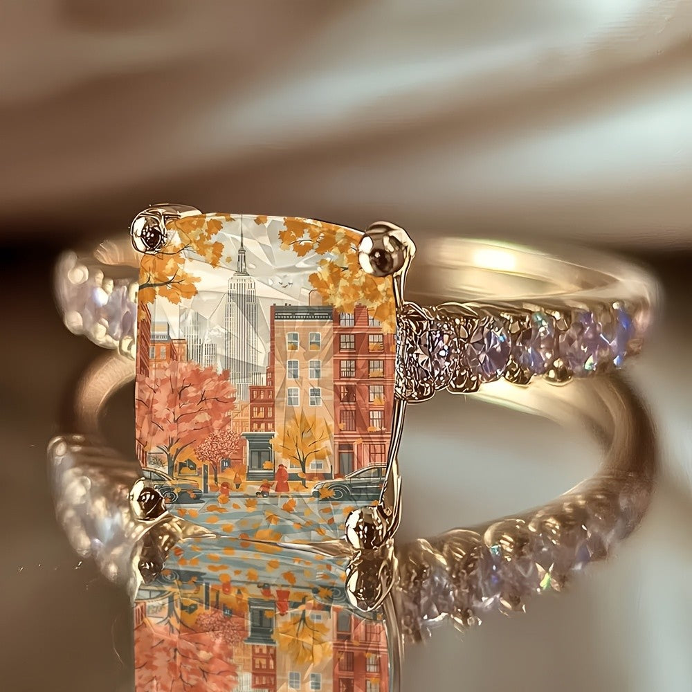 Autumn City Scene Square Ring