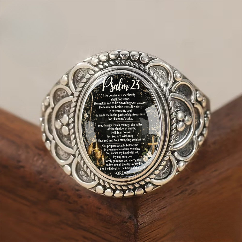 Psalm 23 Scripture Oval Ring