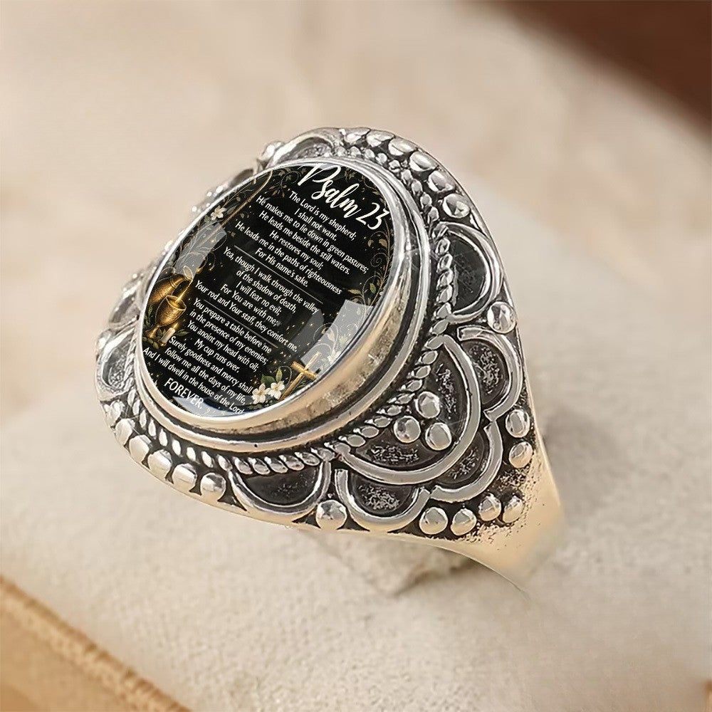 Psalm 23 Scripture Oval Ring