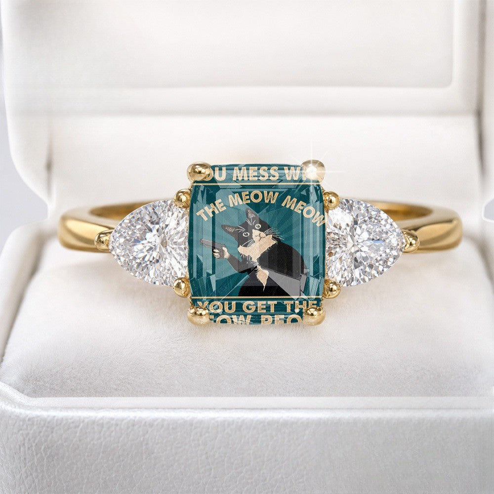 Cat Mosaic Three-Stone Ring