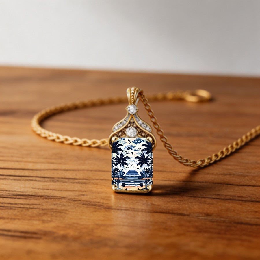 Tropical Palm Tree Pendant Necklace