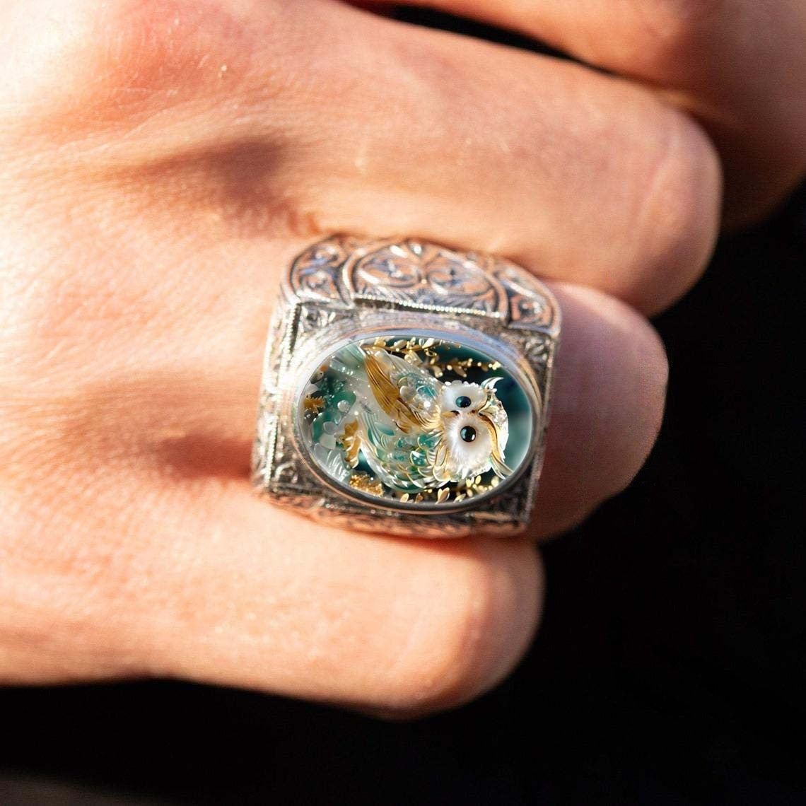 Vintage Owl Glass Dome Ring