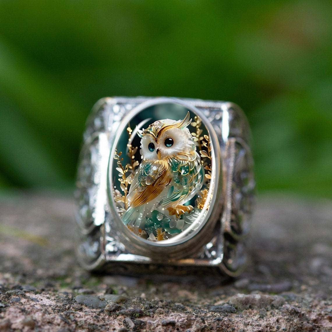 Vintage Owl Glass Dome Ring