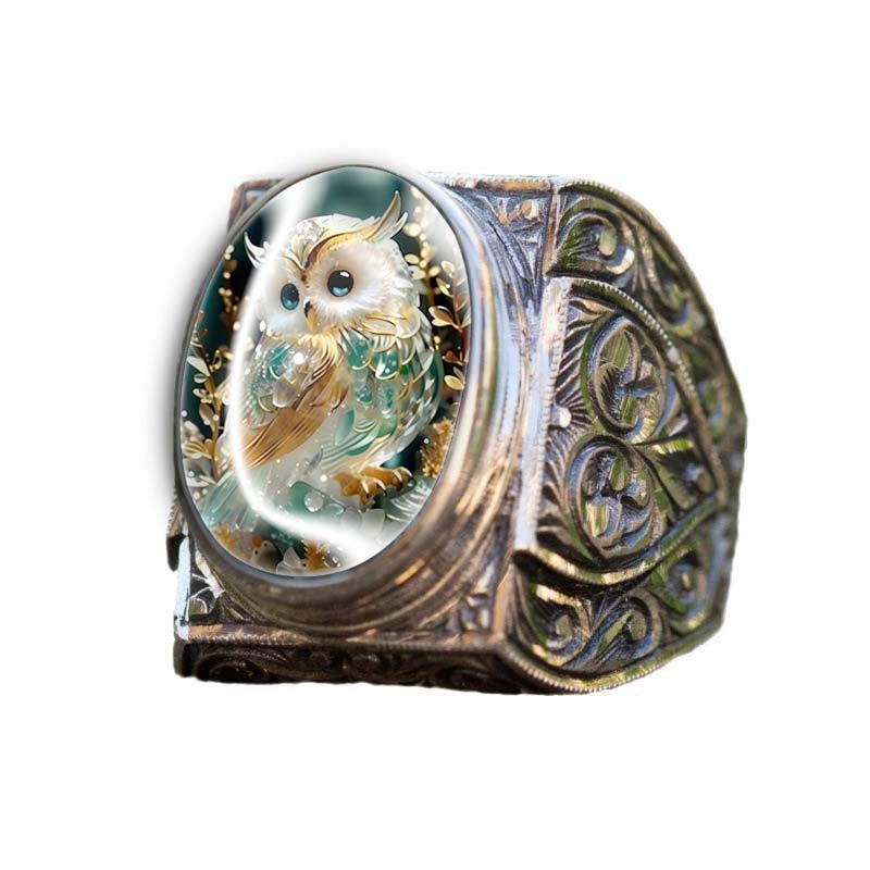 Vintage Owl Glass Dome Ring