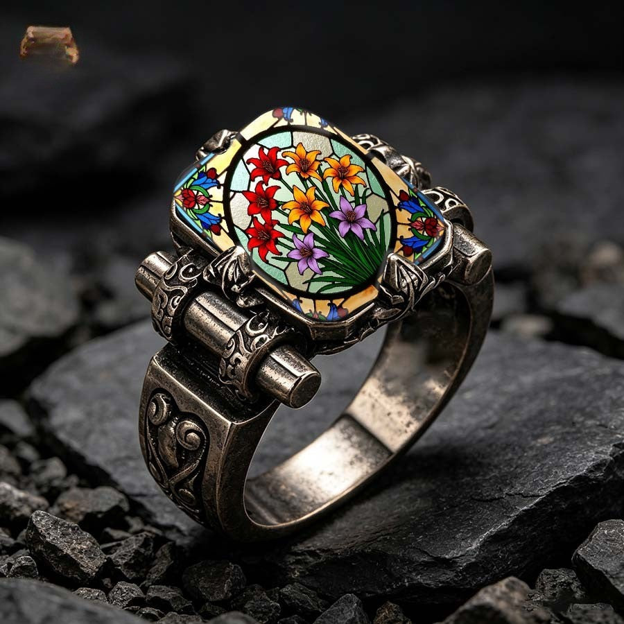 Stained Glass Floral Barrel Ring