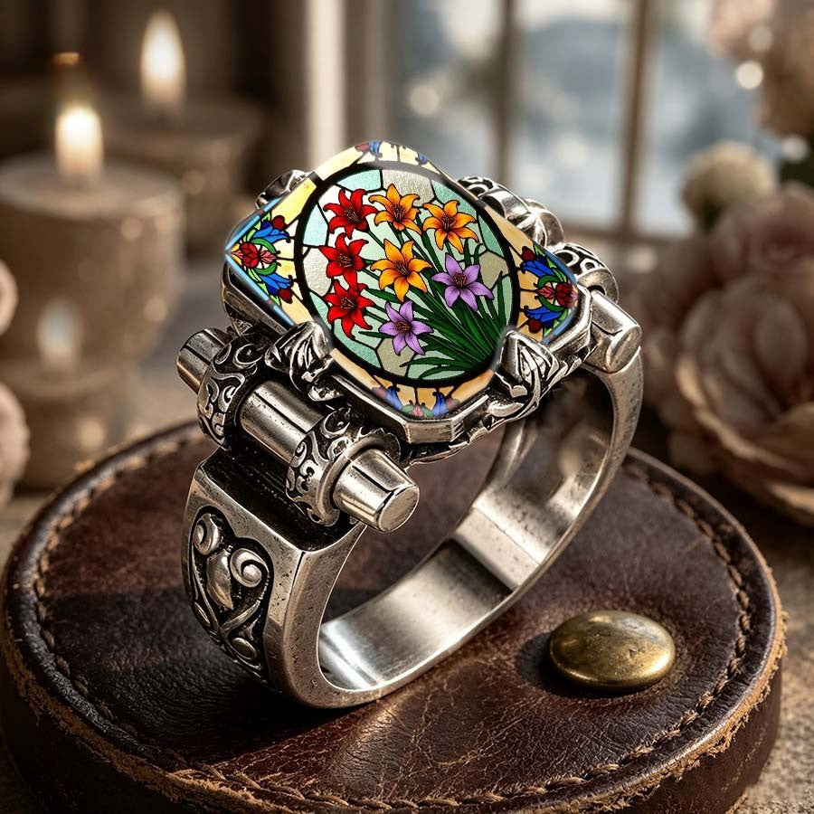 Stained Glass Floral Barrel Ring