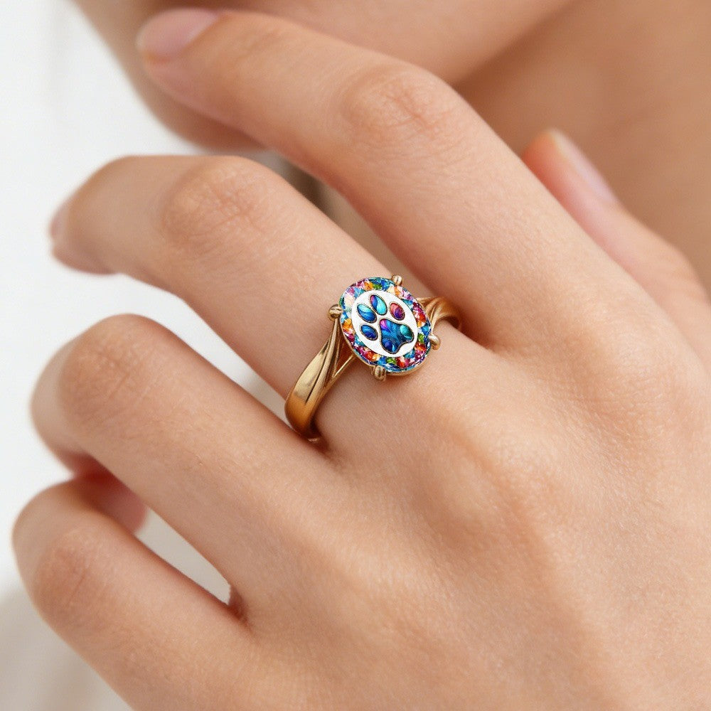 Colorful Paw Print Oval Ring