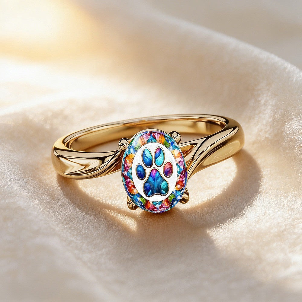 Colorful Paw Print Oval Ring