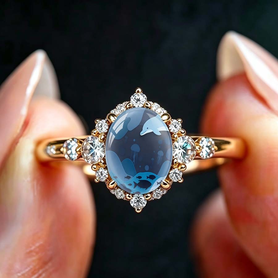 Ocean Scene Oval Ring