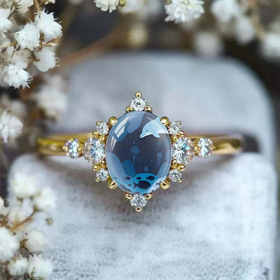 Ocean Scene Oval Ring