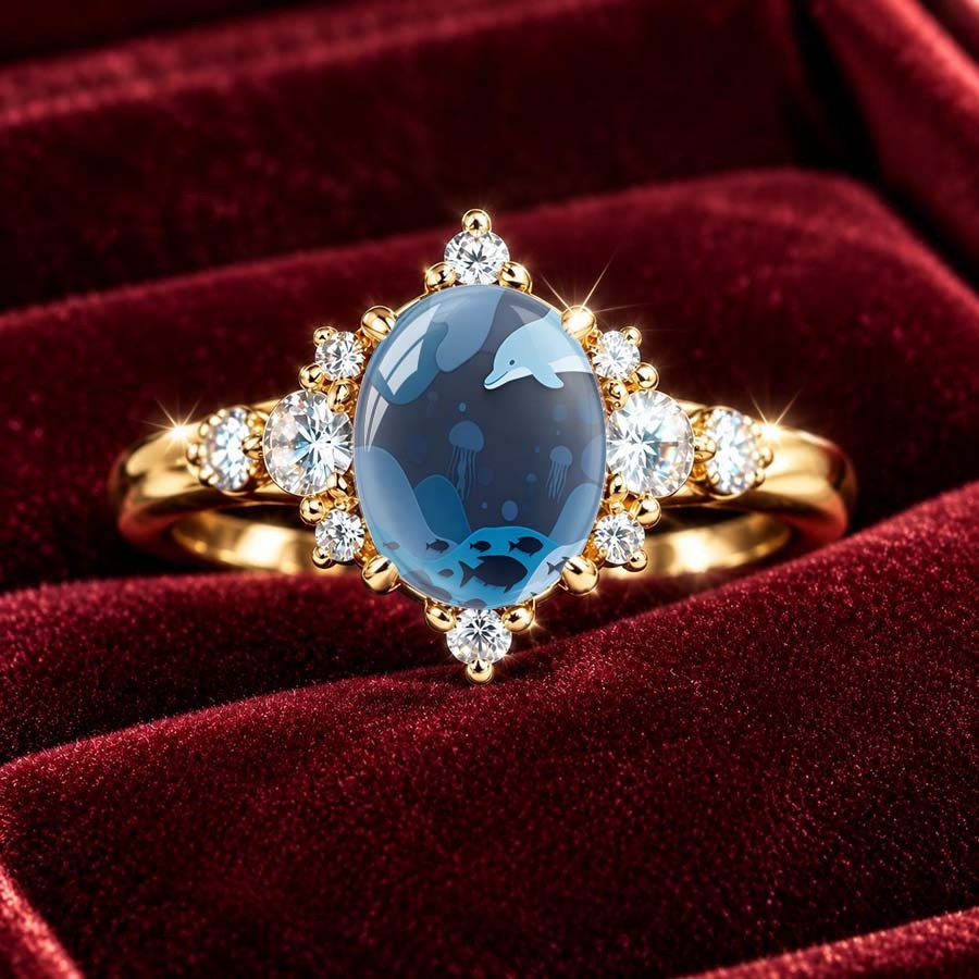 Ocean Scene Oval Ring