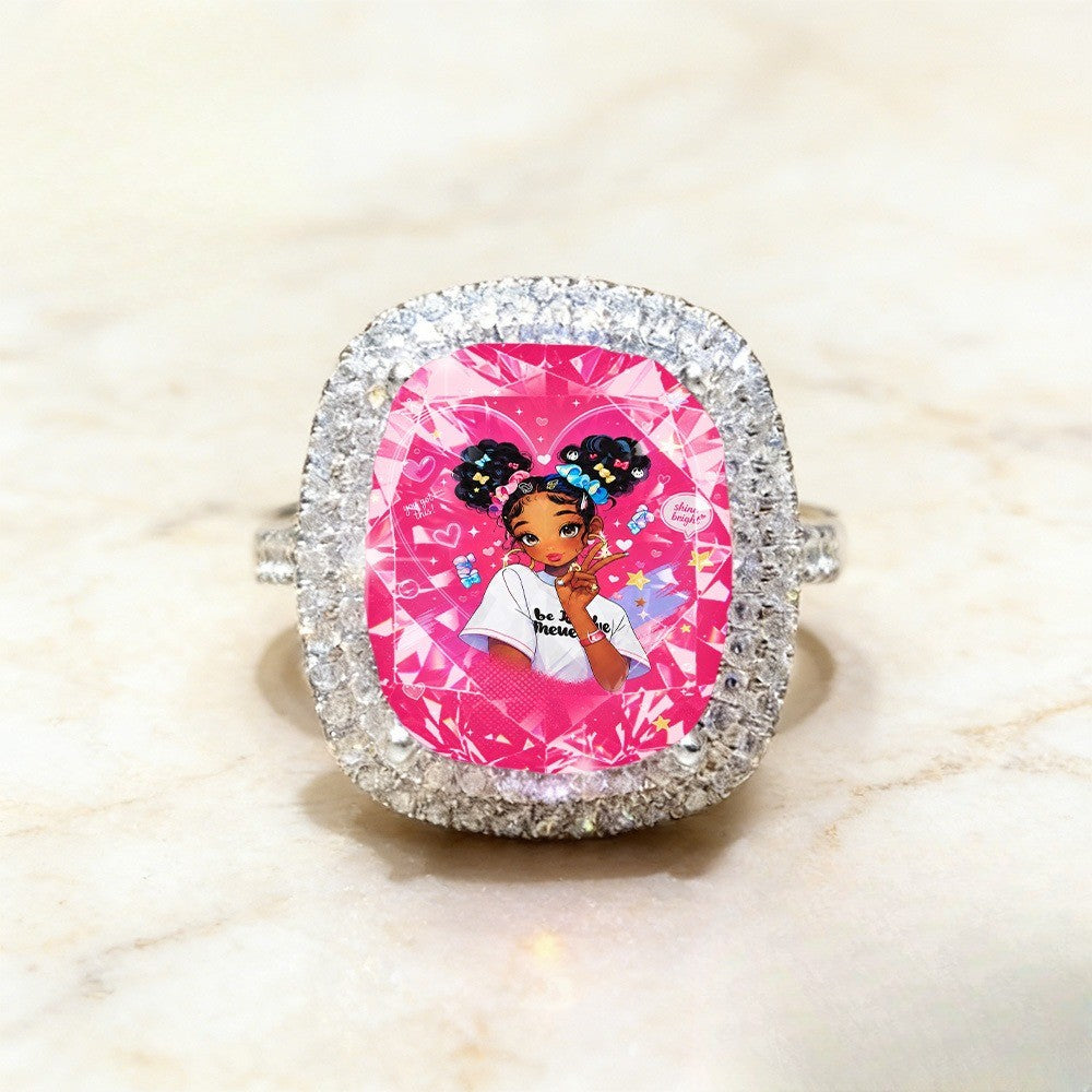 Pink Crystal Square Ring