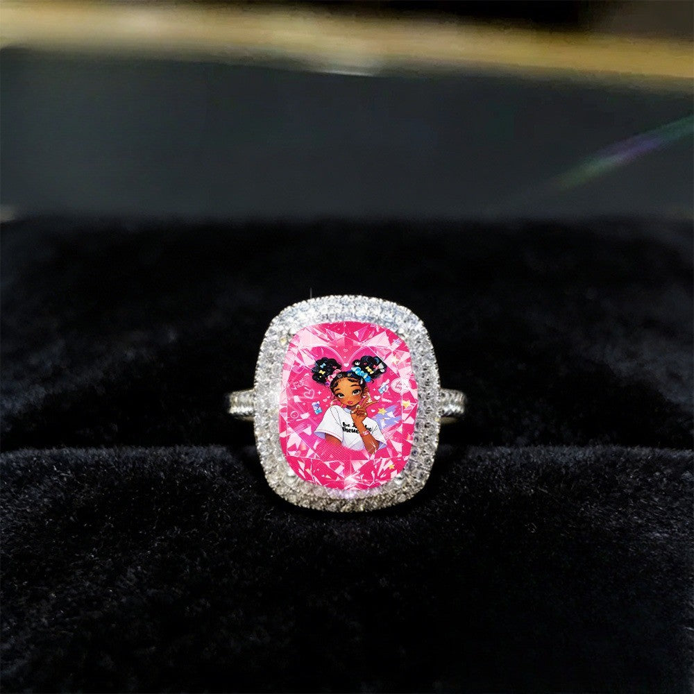 Pink Crystal Square Ring