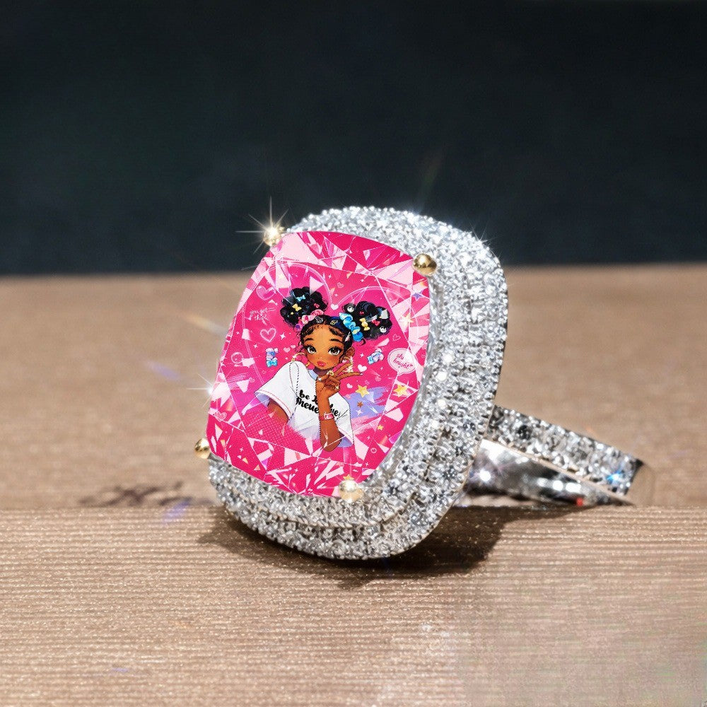 Pink Crystal Square Ring