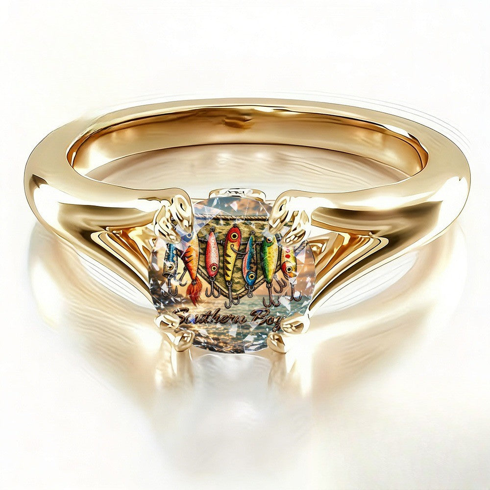 Fishing Lure Glass Stone Ring