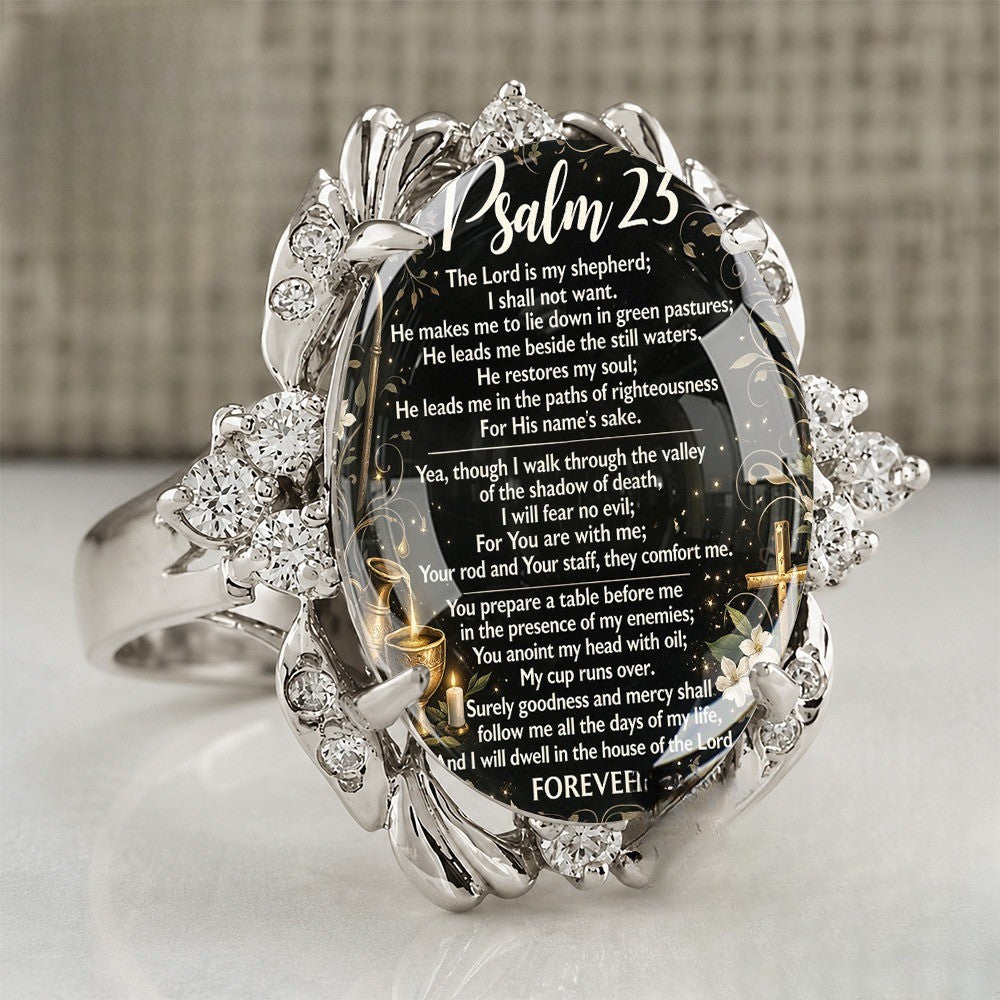 Psalm 23 Oval Statement Ring