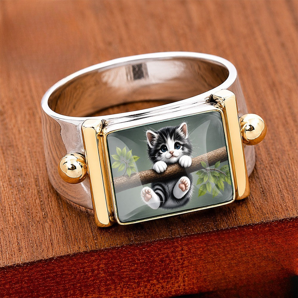 Kitten on Branch Square Ring