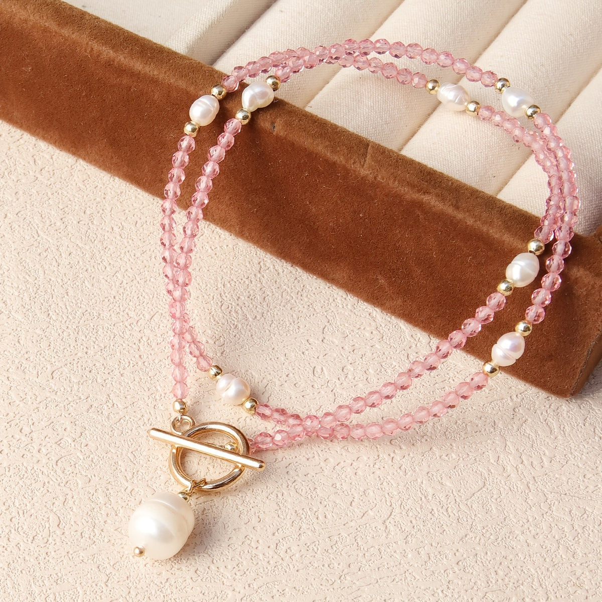Glass Bead Pearl Drop Necklace