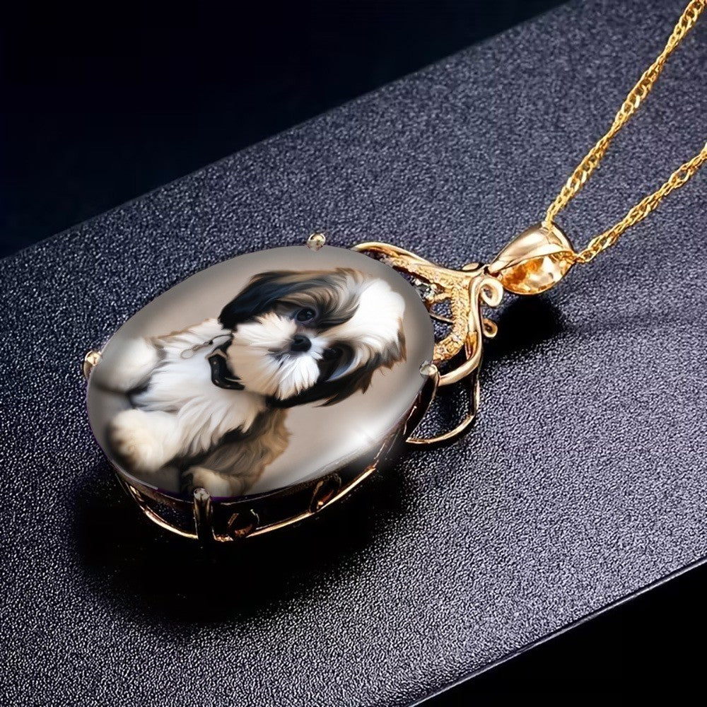 Shih Tzu Portrait Oval Necklace
