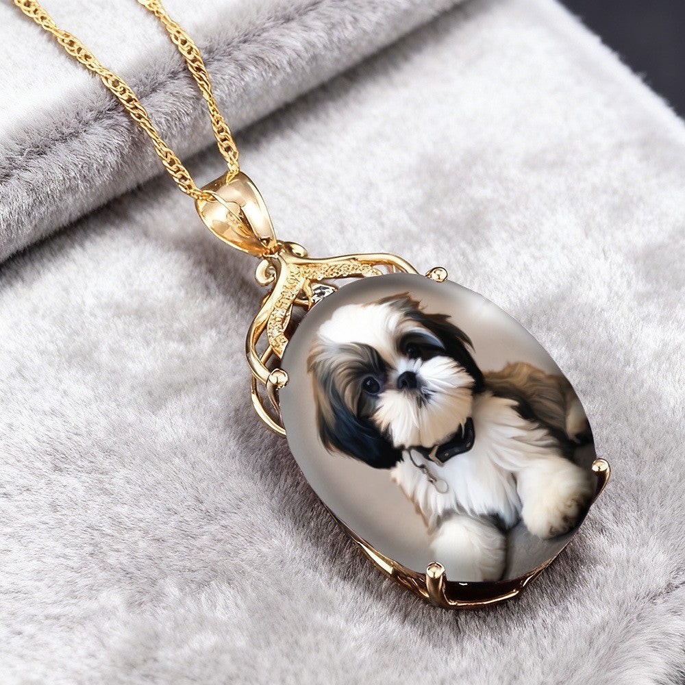 Shih Tzu Portrait Oval Necklace