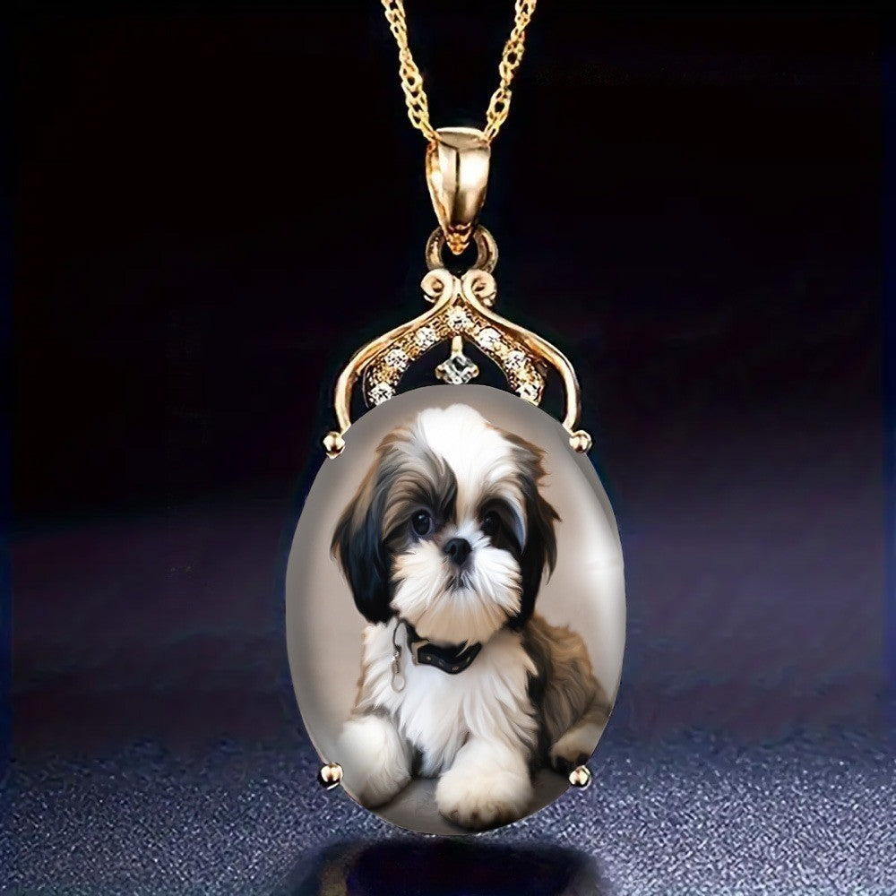 Shih Tzu Portrait Oval Necklace