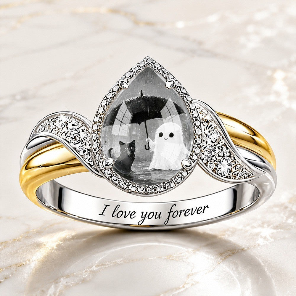 Ghost & Cat Teardrop Ring