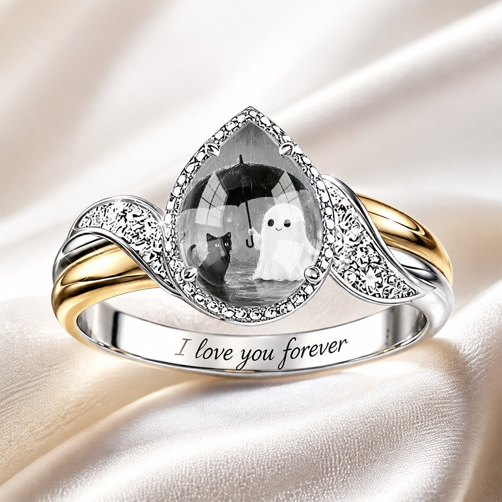 Ghost & Cat Teardrop Ring