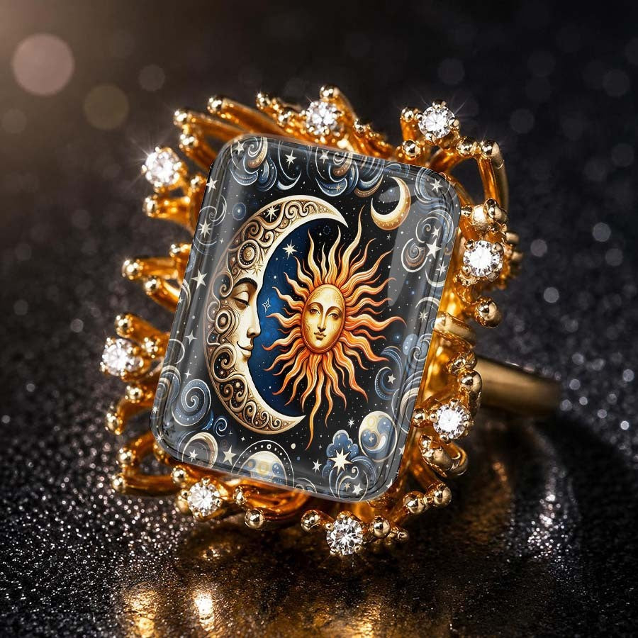 Sun & Moon Crystal Square Ring