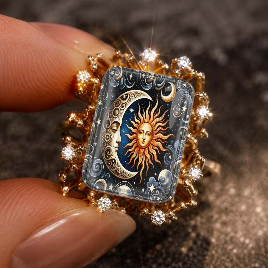 Sun & Moon Crystal Square Ring