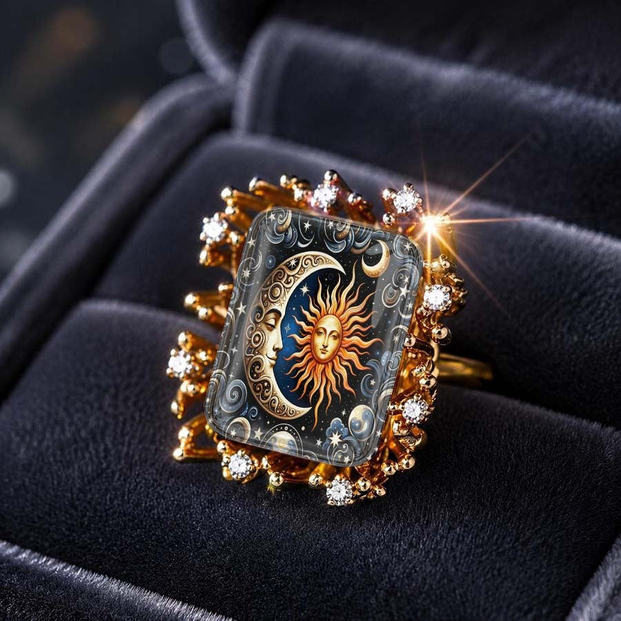 Sun & Moon Crystal Square Ring