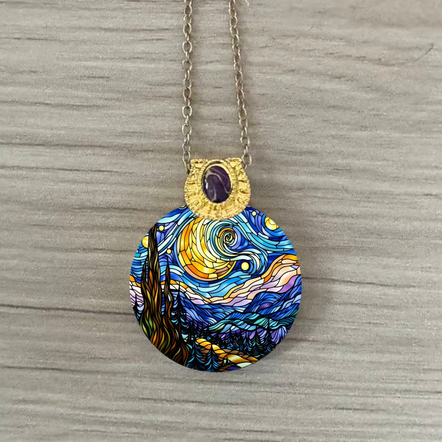 Starry Night Landscape Pendant Necklace
