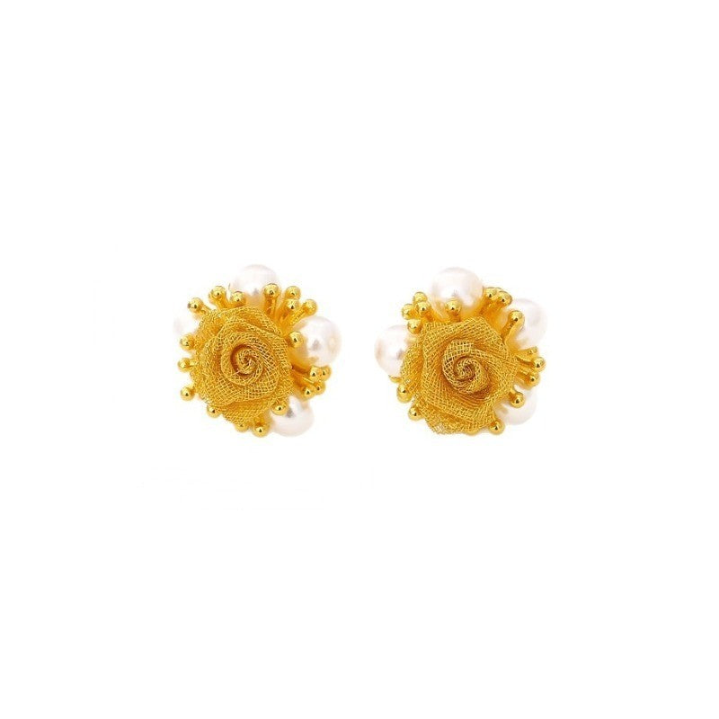 Yellow Rose Pearl Stud Earrings