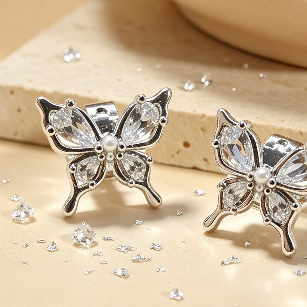 Crystal Butterfly Clip Earrings