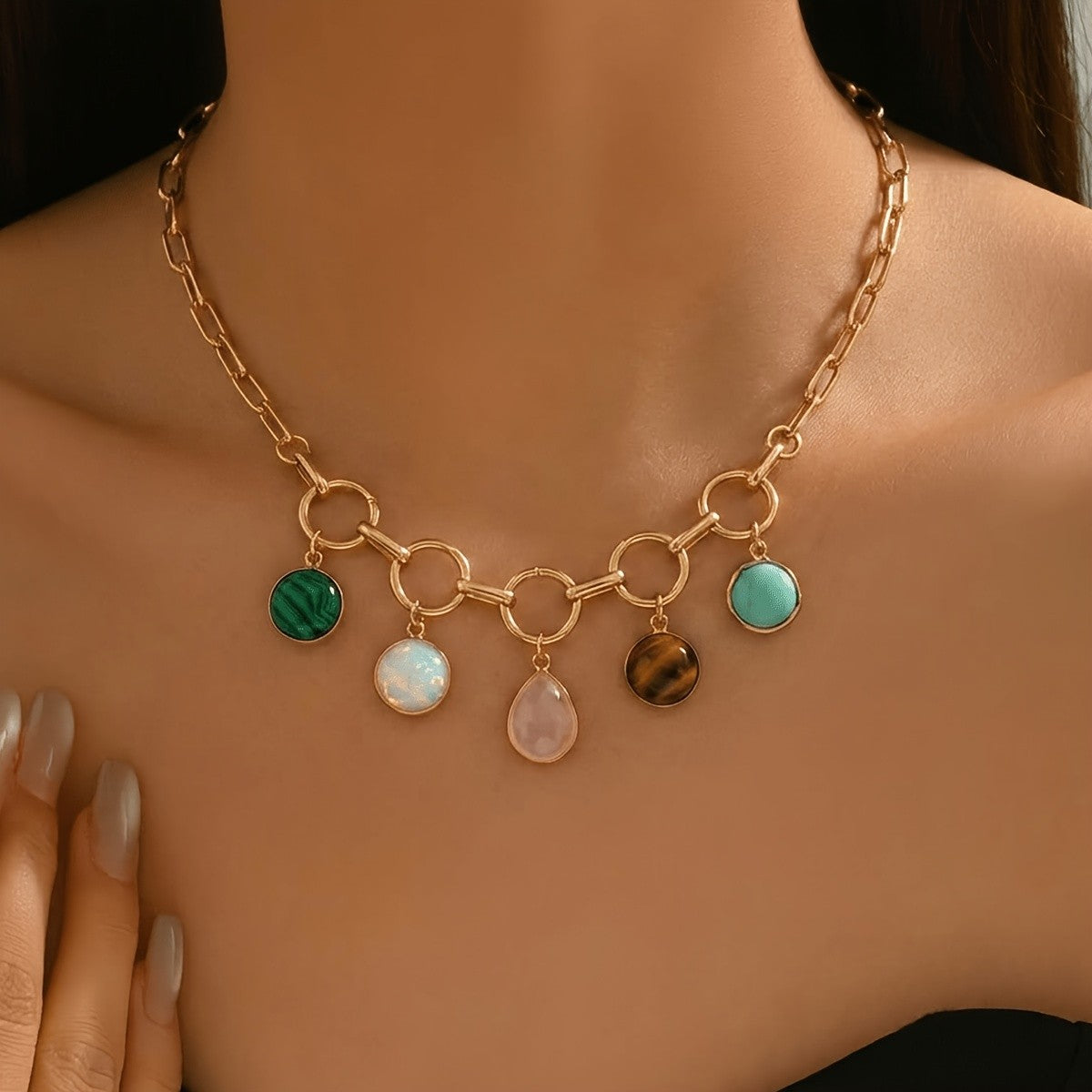 Multi-Stone Link Pendant Necklace