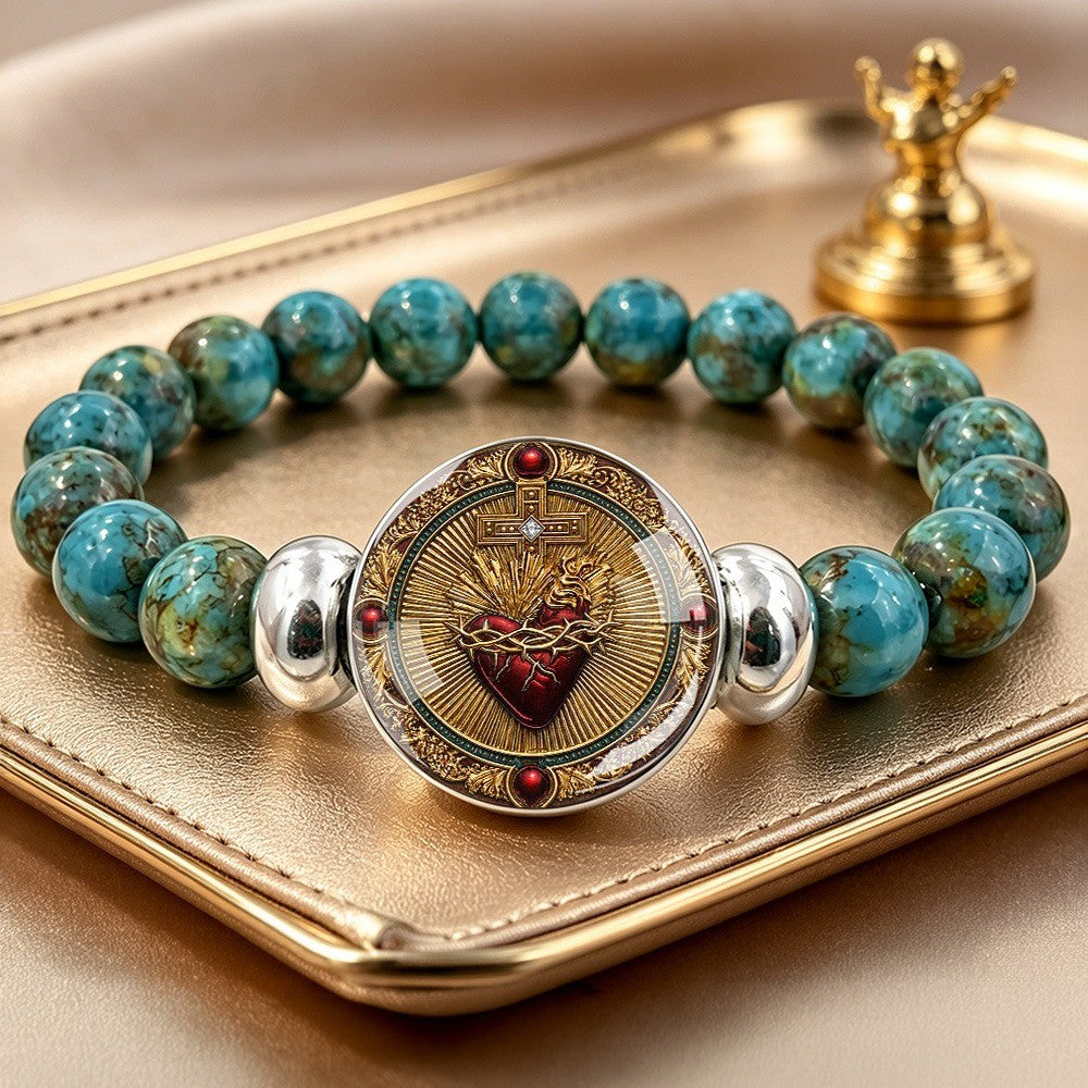 Sacred Heart Turquoise Bead Bracelet