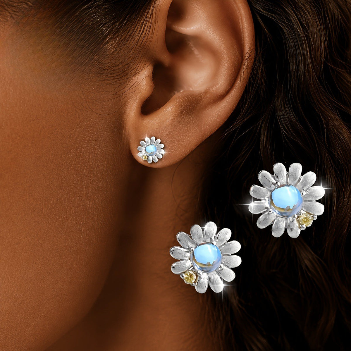 Blue Daisy Stud Earrings