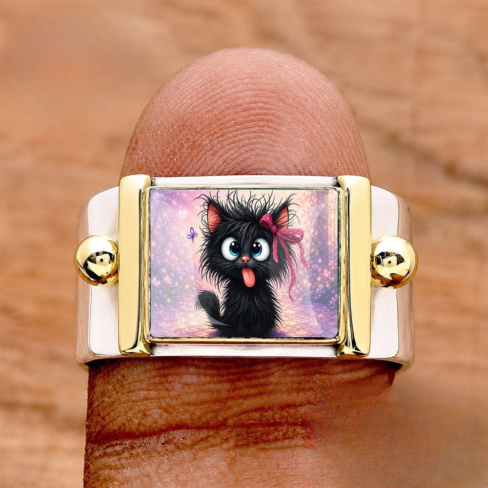 Black Cat Starry Square Ring