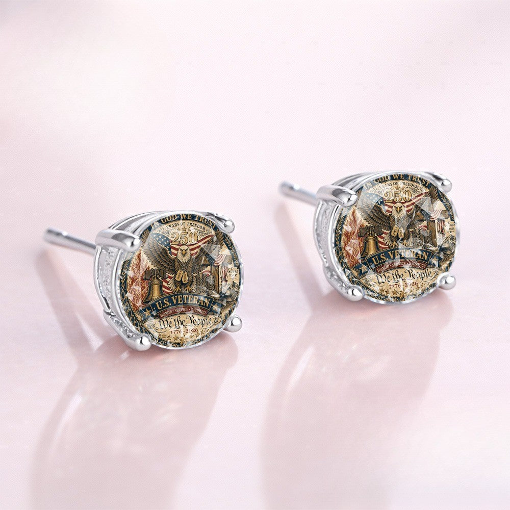 Patriotic Veteran Badge Stud Earrings