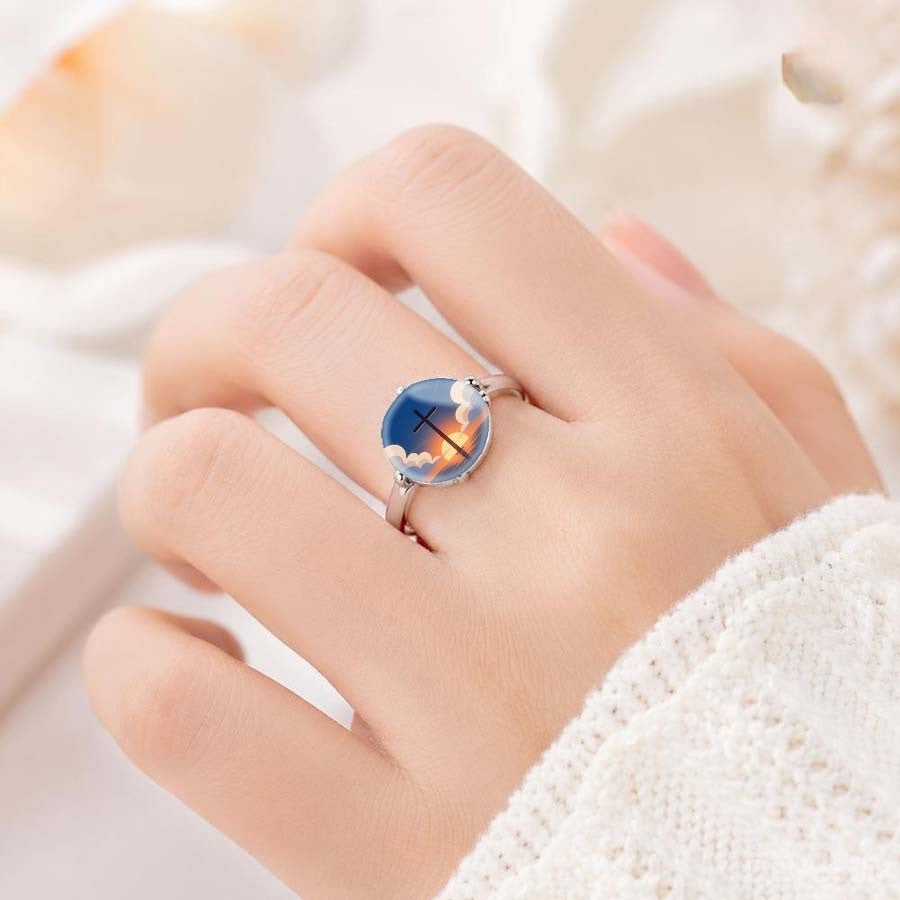 Sunset Cross Cabochon Ring