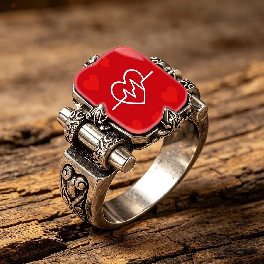 Red Heartbeat Square Ring