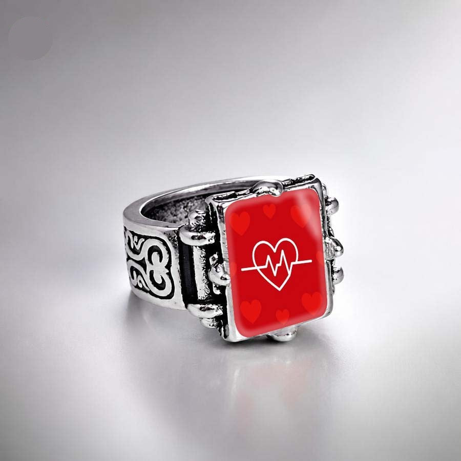 Red Heartbeat Square Ring