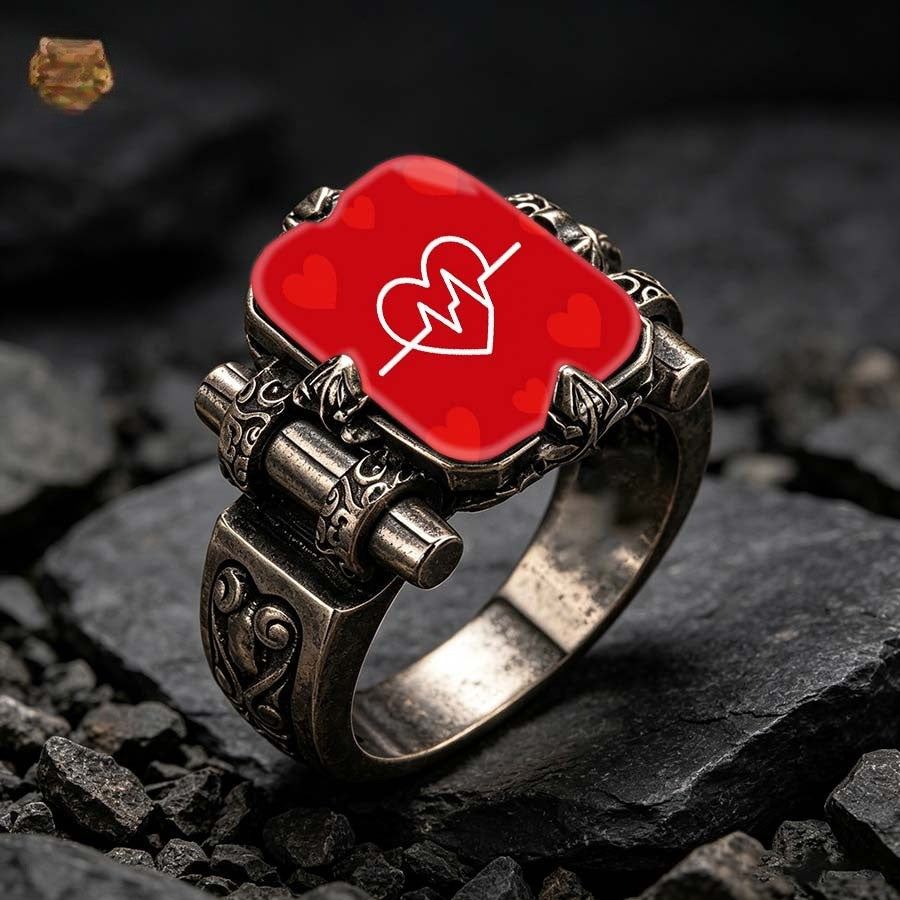 Red Heartbeat Square Ring