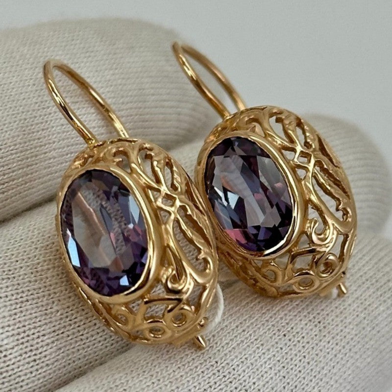 Purple Oval Filigree Earrings