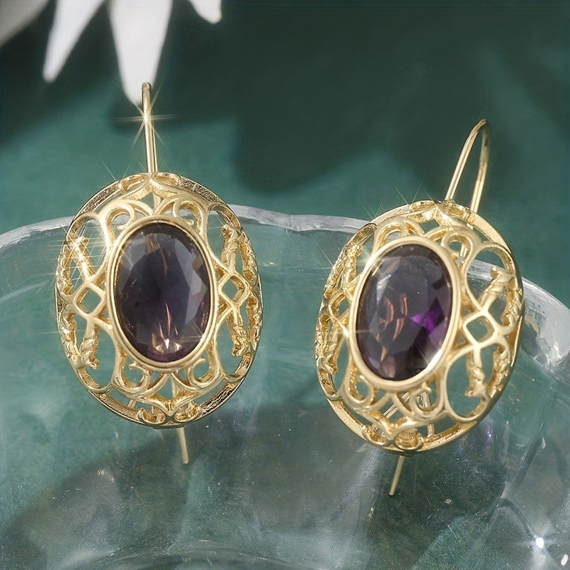Purple Oval Filigree Earrings
