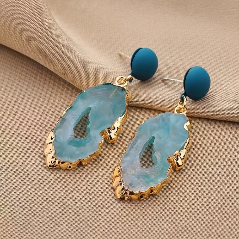 Geode Slice Geometric Drop Earrings