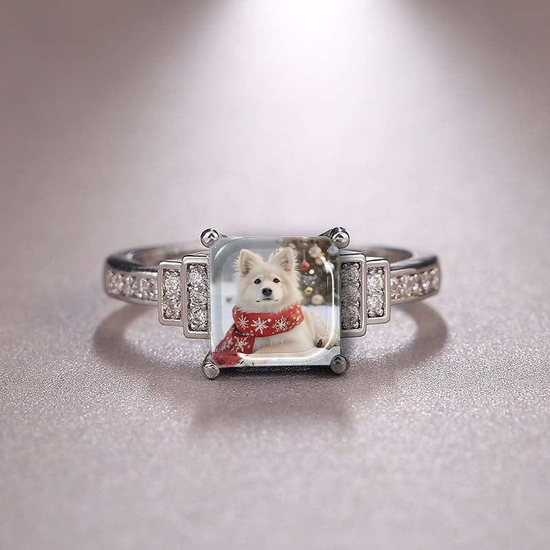 White Dog Snowflake Square Ring