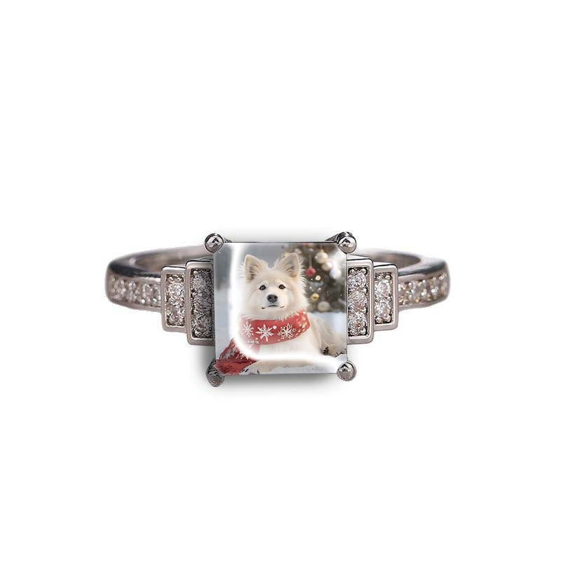White Dog Snowflake Square Ring
