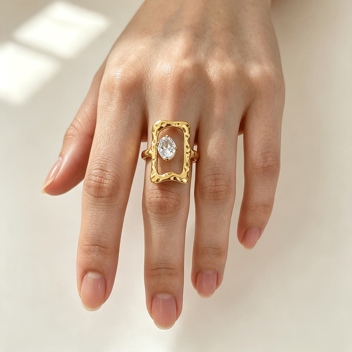 Oval Crystal Square Frame Ring