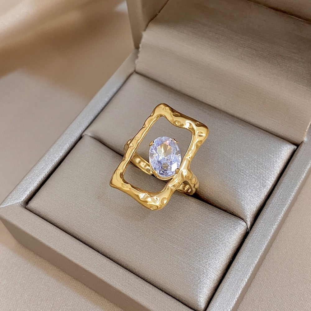 Oval Crystal Square Frame Ring