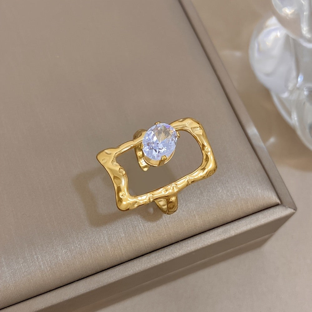 Oval Crystal Square Frame Ring